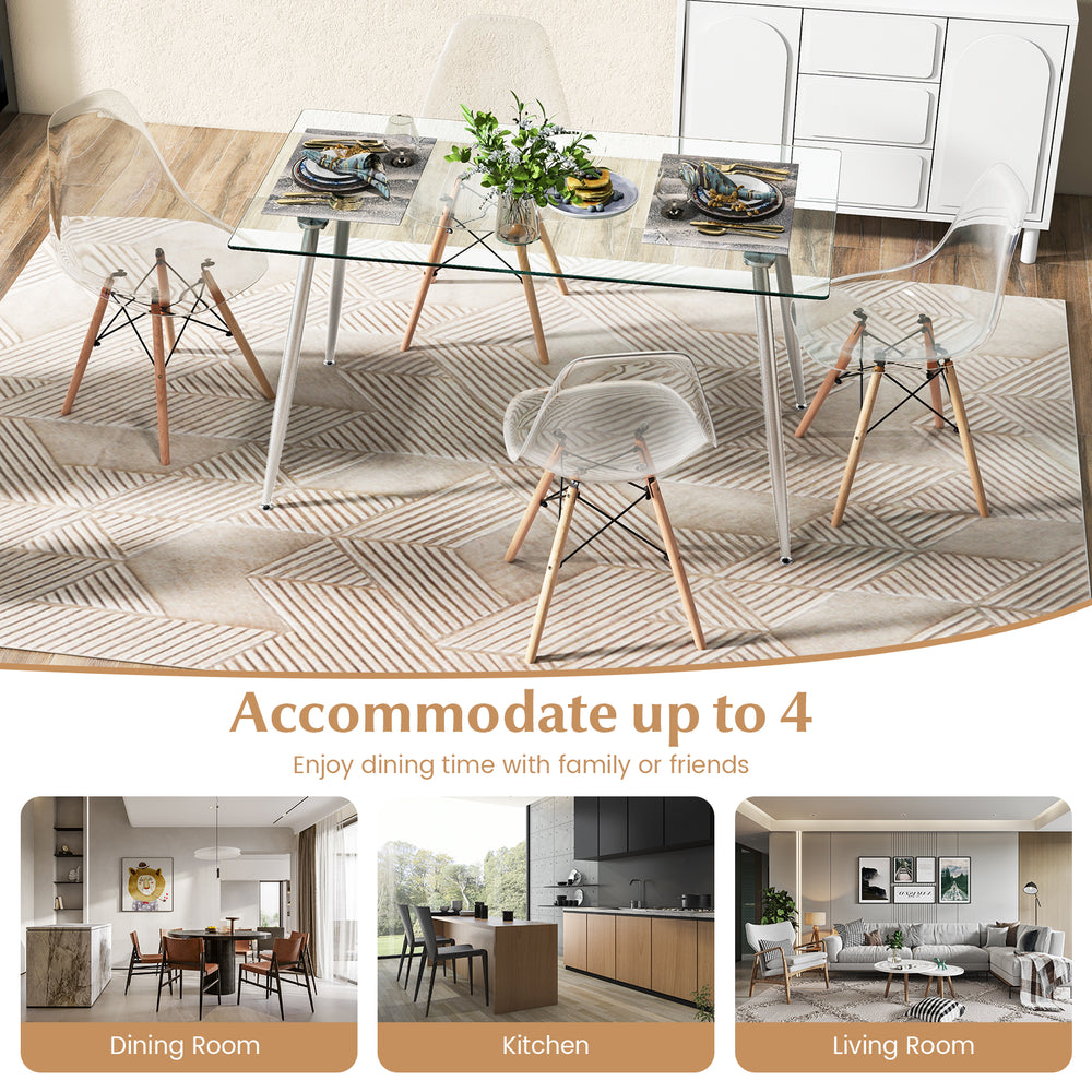Costway Rectangle Dining Table Set 5 Pieces with 51" Glass Tabletop New
