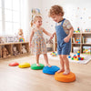 Colorful 5-piece stepping stones with crab designs enhance balance and fine motor skills for kids during active play.