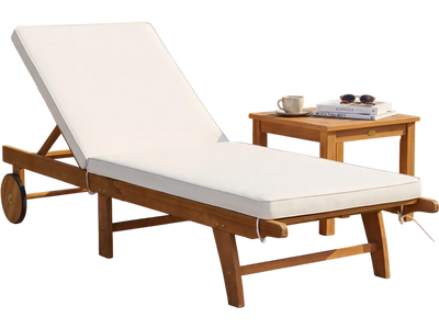 Costway 5-Position Adjustable Patio Chaise Lounge w/ Cushion & Wheels 11132056 New