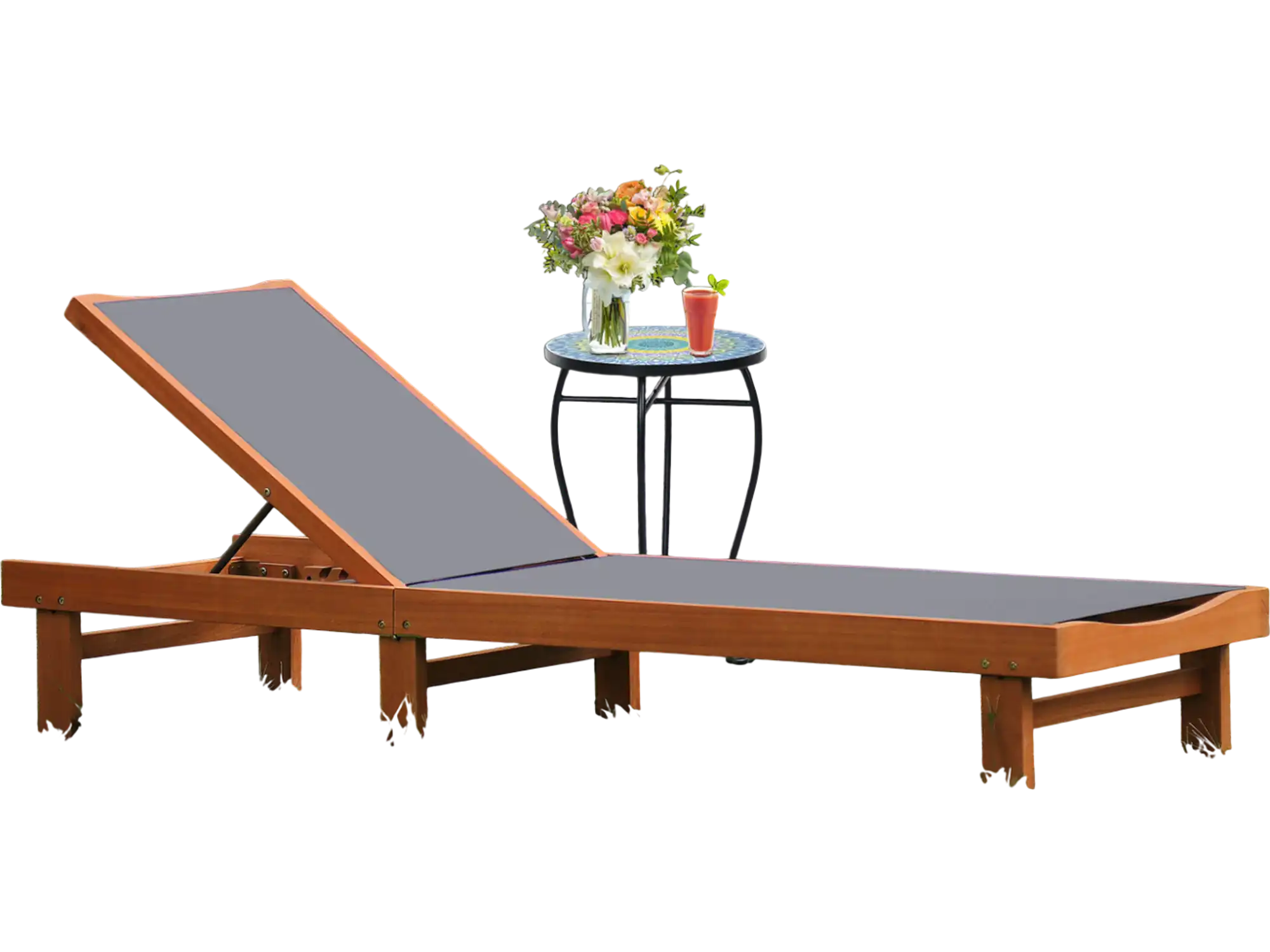 Costway Outdoor Wood Chaise Lounge Chair Adjustable 5-Position Backrest 87377292 New