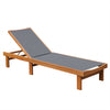 Adjustable outdoor wood chaise lounge chair in eucalyptus with gray fabric, perfect for patio and poolside relaxation.