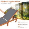 Adjustable outdoor chaise lounge chair made of solid eucalyptus wood, perfect for patio relaxation and sunbathing.