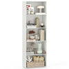 5-shelf white storage bookcase with decorative items, ideal for modern living rooms and versatile display needs.