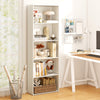 5-shelf white storage bookcase with books and decor, ideal for modern offices and living spaces, featuring sturdy.