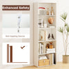 5-shelf white storage bookcase with anti-tipping device, ideal for books and decor in modern living spaces.