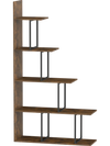 Stepped 5-tier bookshelf in rustic brown with heavy-duty metal frame, ideal for organizing items in any room.