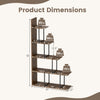 Dimensions of the 5-tier 62-inch tall rustic brown bookshelf with heavy-duty metal frame for home organization.
