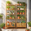 5-tier bamboo ladder shelf featuring 4 display shelves and 1 open storage basket, ideal for plants and household essentials.