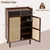 5-tier bamboo shoe cabinet with woven rattan doors, featuring ample storage and sliding doors for easy access in walnut finish.