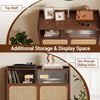 5-tier bamboo shoe cabinet with woven rattan sliding doors and top shelf, perfect for stylish entryway storage.