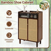 5-tier bamboo shoe cabinet with woven rattan doors, sliding access, and ample storage for entryway organization.