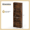 5-tier freestanding bookshelf in rustic brown with dimensions, designed for stability and easy maintenance.