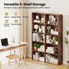 5-tier rustic brown bookshelf with open shelves for books and decor, ideal for living room or study organization.