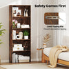 5-tier freestanding bookshelf in rustic brown with anti-tipping kits, ideal for living room or study organization.