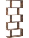 5-tier rustic brown bookshelf with unique geometric design, anti-toppling device, perfect for living room or home.