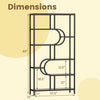 Dimensions of the 5-tier bookshelf with U shape design, featuring open storage shelves and a durable metal frame.