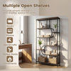 5-tier tall etagere bookshelf in rustic brown with open storage shelves for books and decor in a stylish living space.