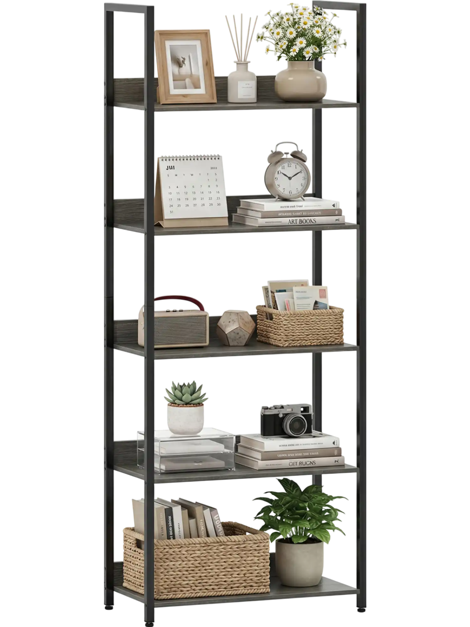 Costway 5-Tier Tall Wooden Open Bookshelf Bookcase with Back Panels 23369071 New
