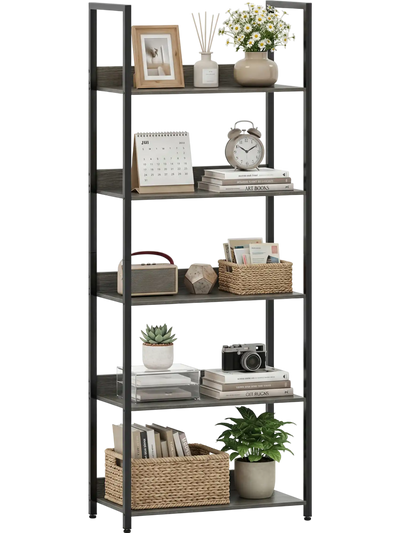 Costway 5-Tier Tall Wooden Open Bookcase Bookshelf with Back Panels 23369071 New