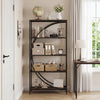 5-tier bookshelf with half-moon shape in rustic brown, featuring open shelves for home office or living room.