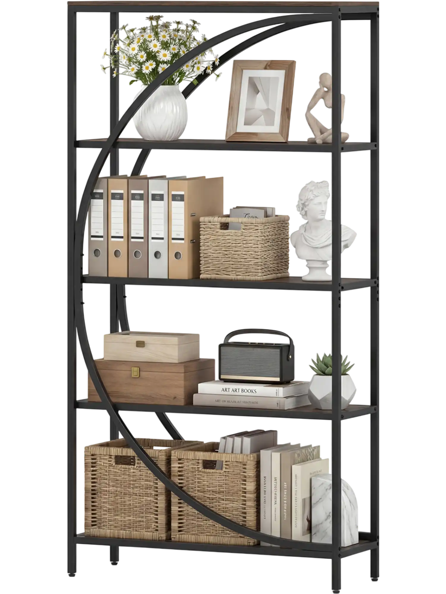 Costway 5-Tier Half-Moon Bookshelf Bookcase Living Room Home Office 15184972 New