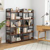 5-tier industrial bookshelf in rustic brown with 4 hooks, perfect for home or office storage and organization.