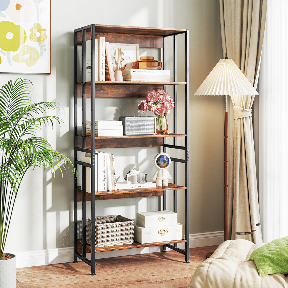 5-Tier Bookshelf with Adjustable and Tiltable Shelves-Rustic Brown - Gallery View 1 of 10