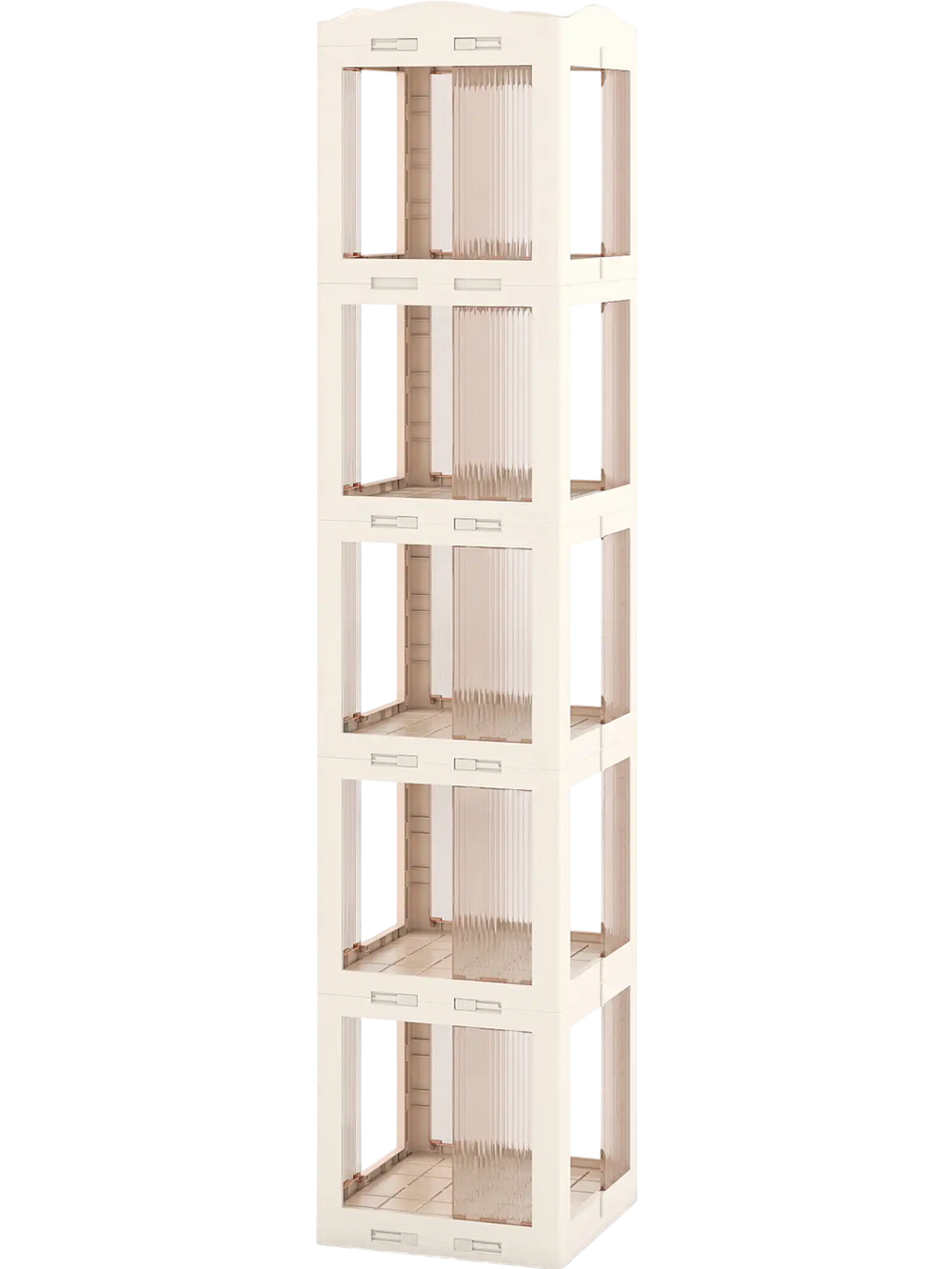 5-tier foldable rotating bookshelf in white with swivel base, perfect for maximizing storage in small spaces.