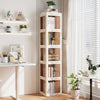 5-tier foldable rotating bookshelf in white, featuring a swivel base for easy access and space-saving corner design.