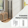 5-tier foldable storage shelf with black metal frame, showcasing a compact design for easy storage in any room.