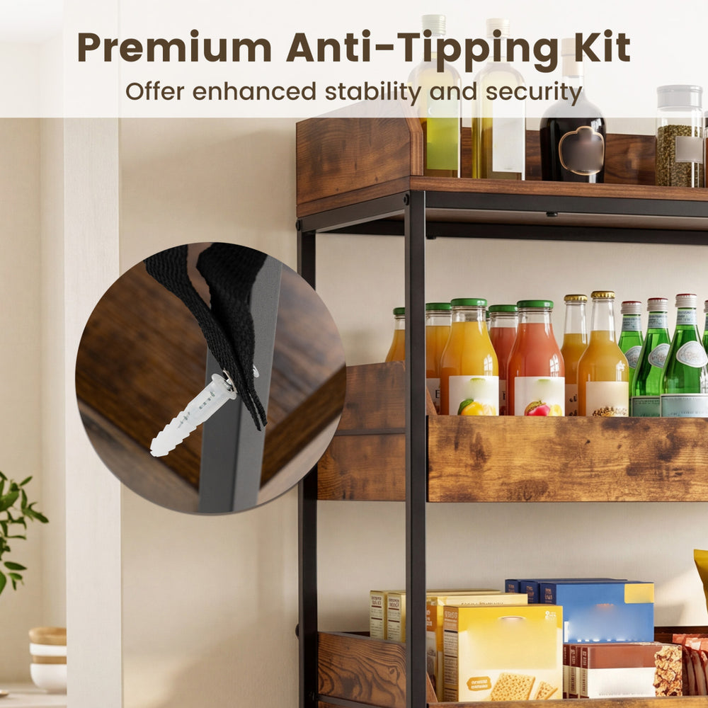 Premium anti-tipping kit for the 5-tier food storage rack ensures enhanced stability and safety in any setting.