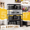 5-tier garage shelving unit with 440 lbs per shelf, featuring a rustproof metal frame and height-adjustable shelves.