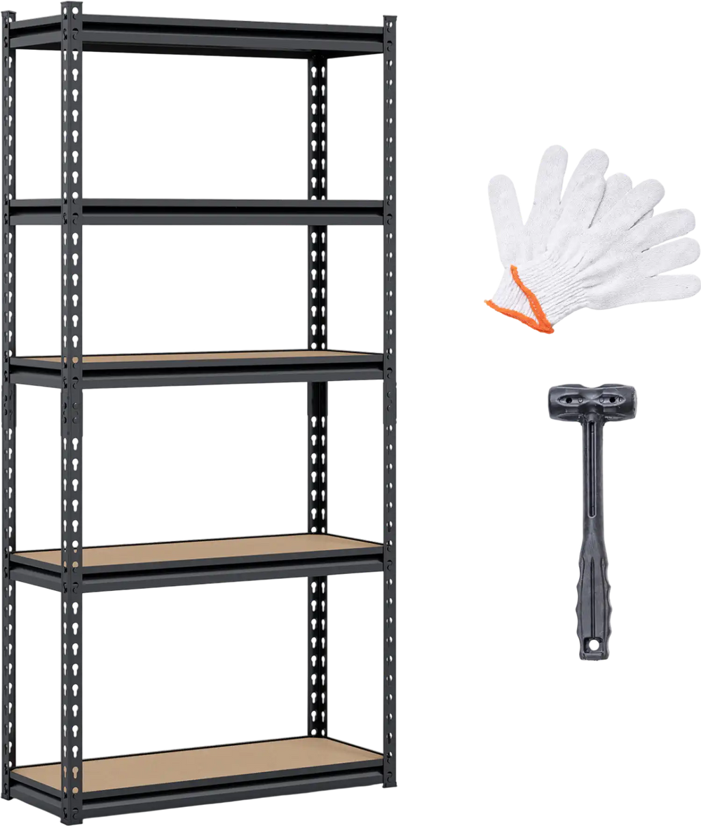 5-tier heavy-duty metal shelving unit with MDF boards, holding 2200 lbs total, ideal for garage and storage use.