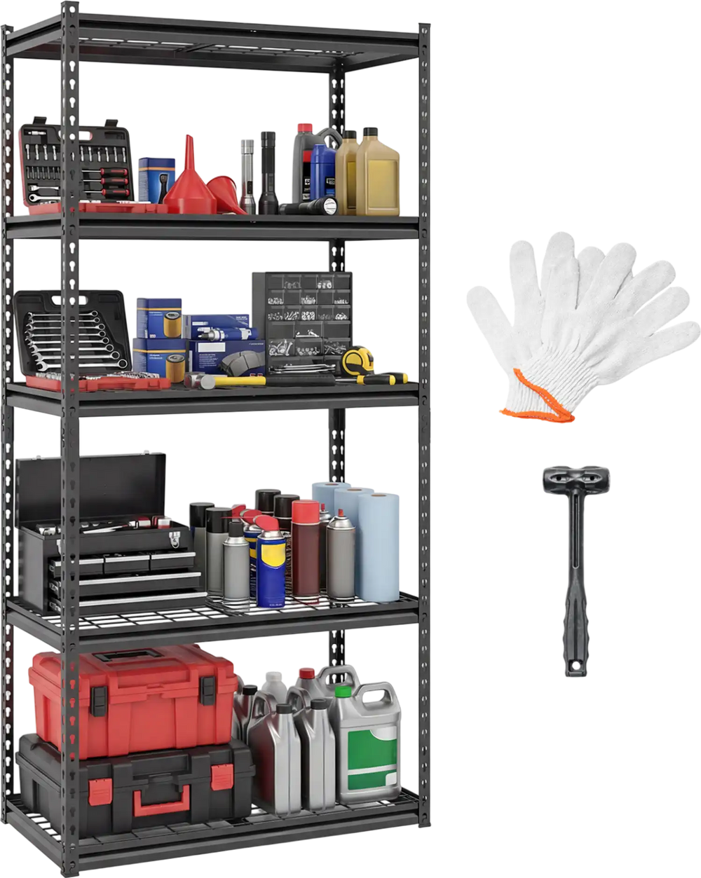 5-tier heavy-duty metal shelving unit with adjustable wire racks, ideal for garage and warehouse organization.