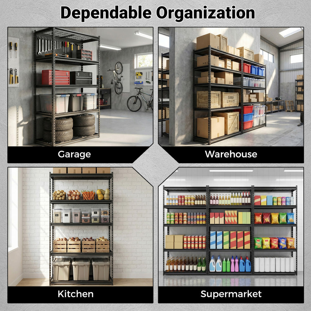 5-tier heavy-duty metal shelving unit with adjustable wire racks, ideal for garage, kitchen, and supermarket.