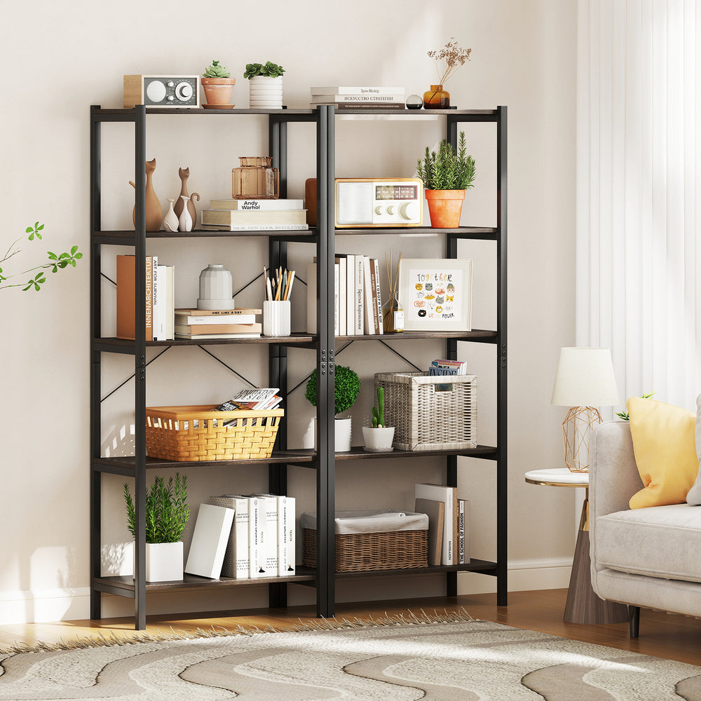 5-Tier Industrial Bookshelf Display Storage Rack with Metal Frame-Gray - Gallery View 1 of 11