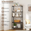 5-tier industrial bookshelf with gray metal frame, ideal for books and decor in living room or office settings.