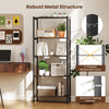 5-tier industrial bookshelf in gray with a metal frame, featuring ample storage and anti-tipping devices for stability.