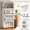 5-tier kitchen baker's rack in white with flip-up PC doors, featuring a spacious design, removable hooks, and a raised.