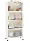 5-tier kitchen baker's rack in white with flip-up PC doors, offering ample storage and mobility on casters for easy use.