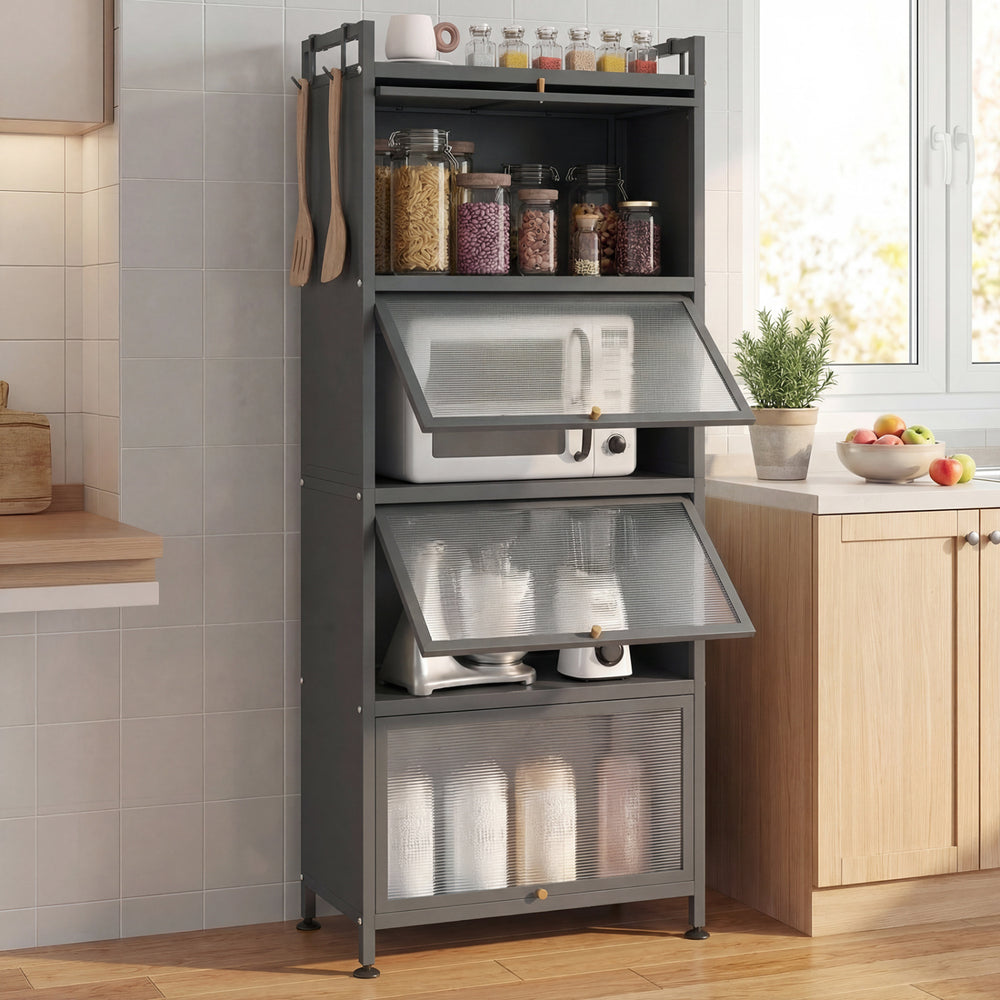 5-Tier Kitchen Baker's Rack with Flip-up PC Doors-Gray - Gallery View 1 of 10