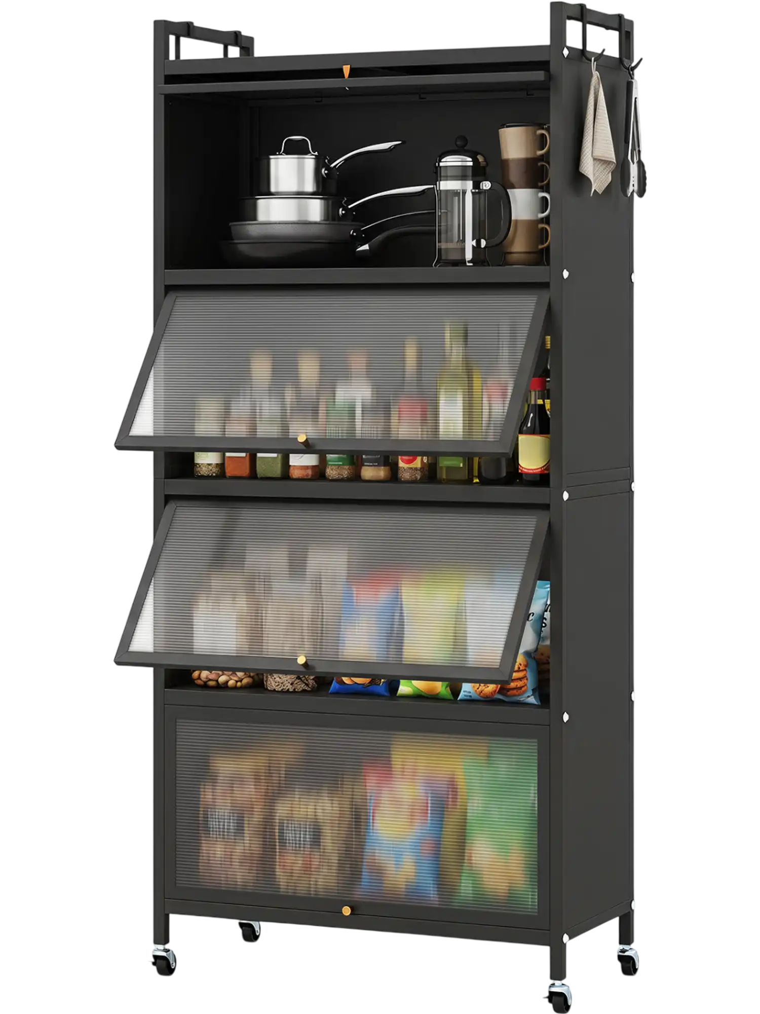Costway 5-Tier Kitchen Storage Cabinet w/ 4 Flip-Up PC Doors Rolling Wheels 86131407 New