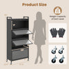5-tier kitchen storage cabinet with dimensions of 60" height, 27.5" width, and adjustable feet for stable placement.