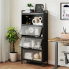 5-tier black kitchen storage cabinet showcasing fluted decoration and anti-falling guardrails for secure item display.