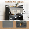 5-tier black kitchen storage cabinet featuring 4 flip-up doors, fluted decoration, and easy-to-grip handles for convenience.