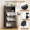 5-tier black kitchen storage cabinet with 4 flip-up doors, heavy-duty metal frame, and rolling wheels for easy mobility.