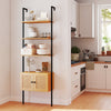 5-tier ladder bookcase showcasing elegant PE rattan doors and a sturdy metal frame, perfect for stylish organization.