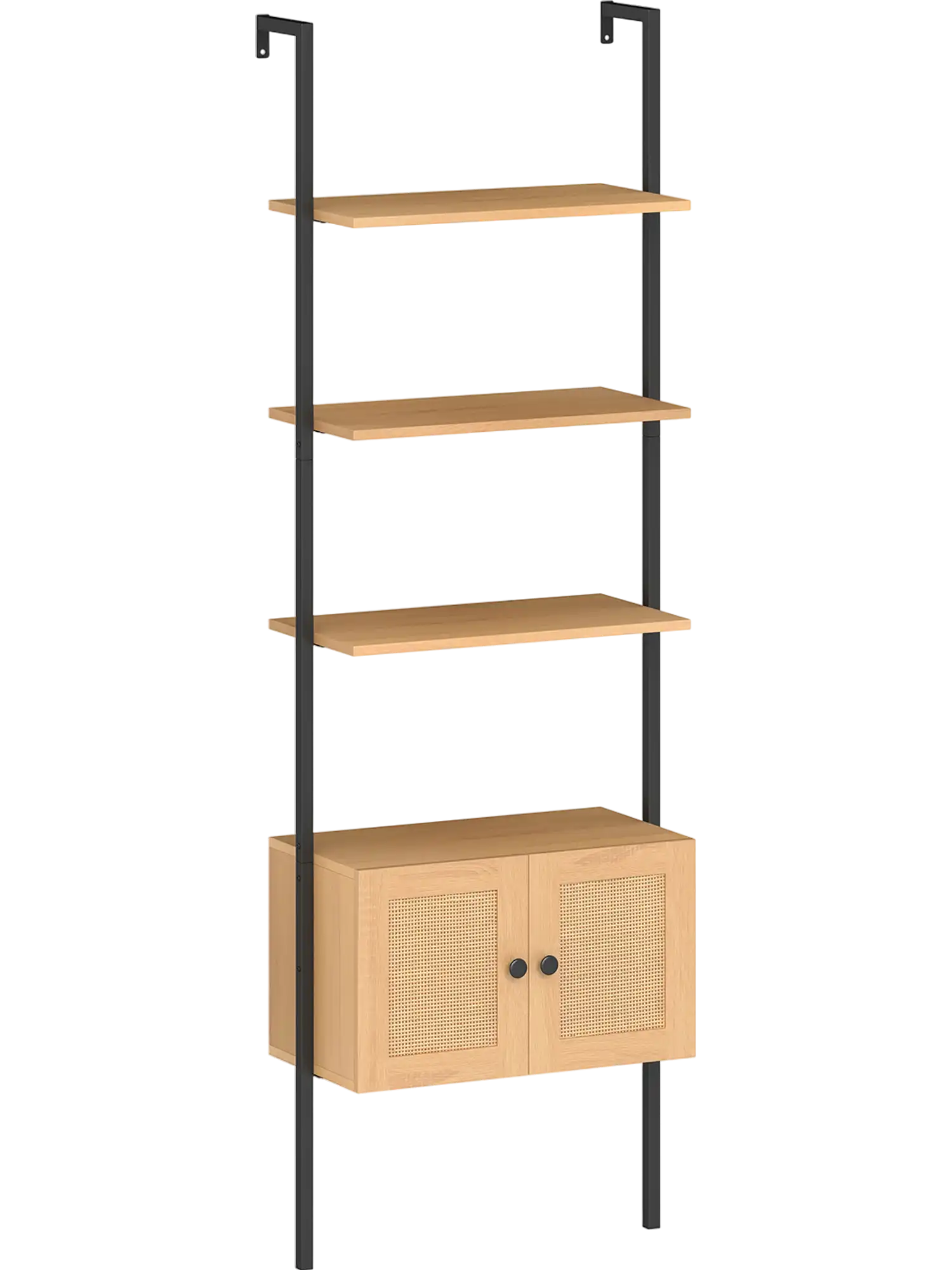 Costway 5-Tier Ladder Bookcase w/ Rattan Cabinet Metal Frame 87159823 New