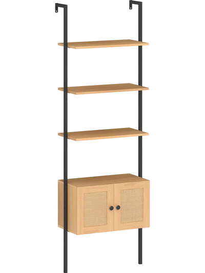Costway 5-Tier Ladder Bookcase w/ Rattan Cabinet Metal Frame 87159823 New