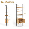 5-tier ladder bookcase with natural wood shelves and rattan cabinet, featuring a sturdy metal frame for home.